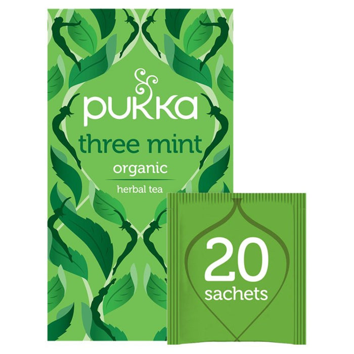Tè biologico alle tre mente Pukka con menta piperita 20 per confezione