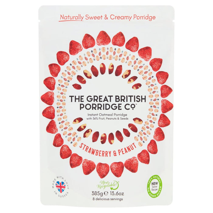 The Great British Porridge Co Porridge istantaneo con fragole e arachidi 385 g